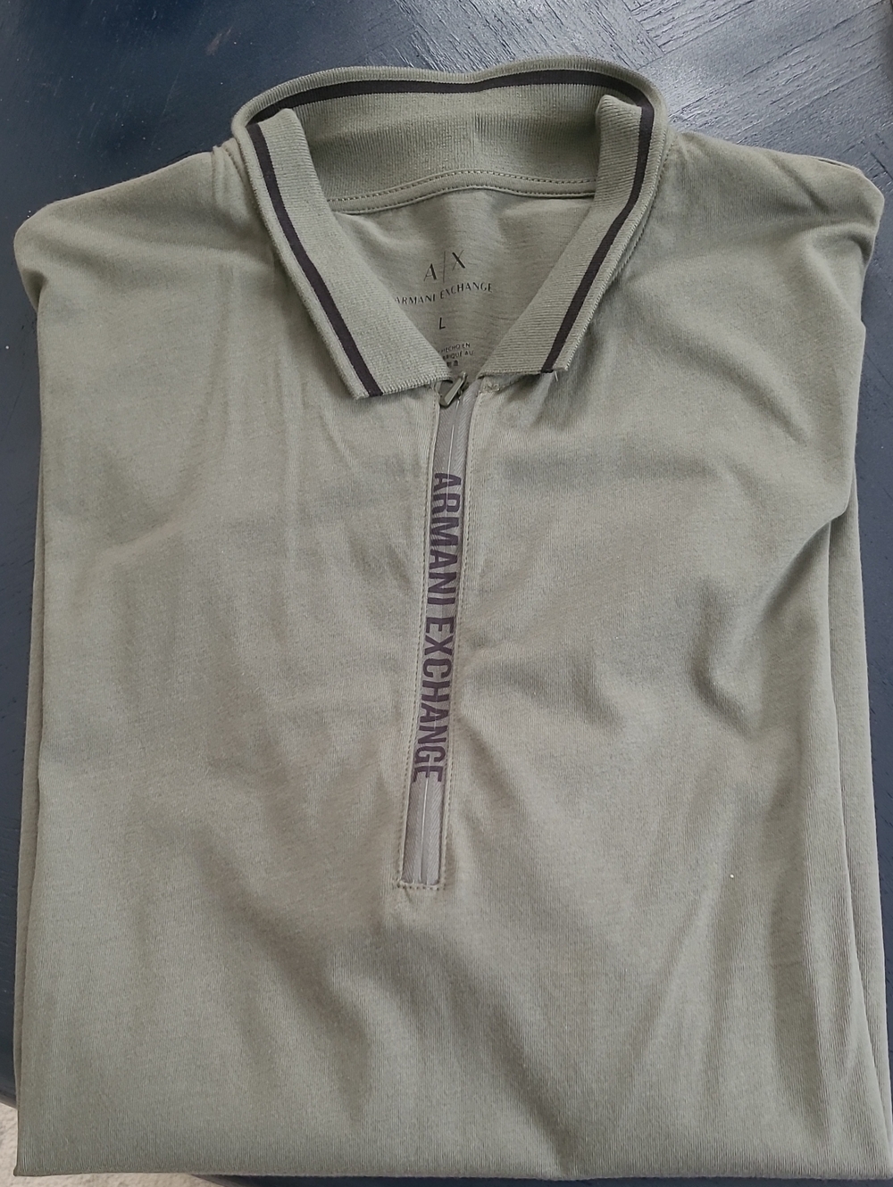 Armani Exchange Olive Green Zip-Front Polo with Contrast Trim L